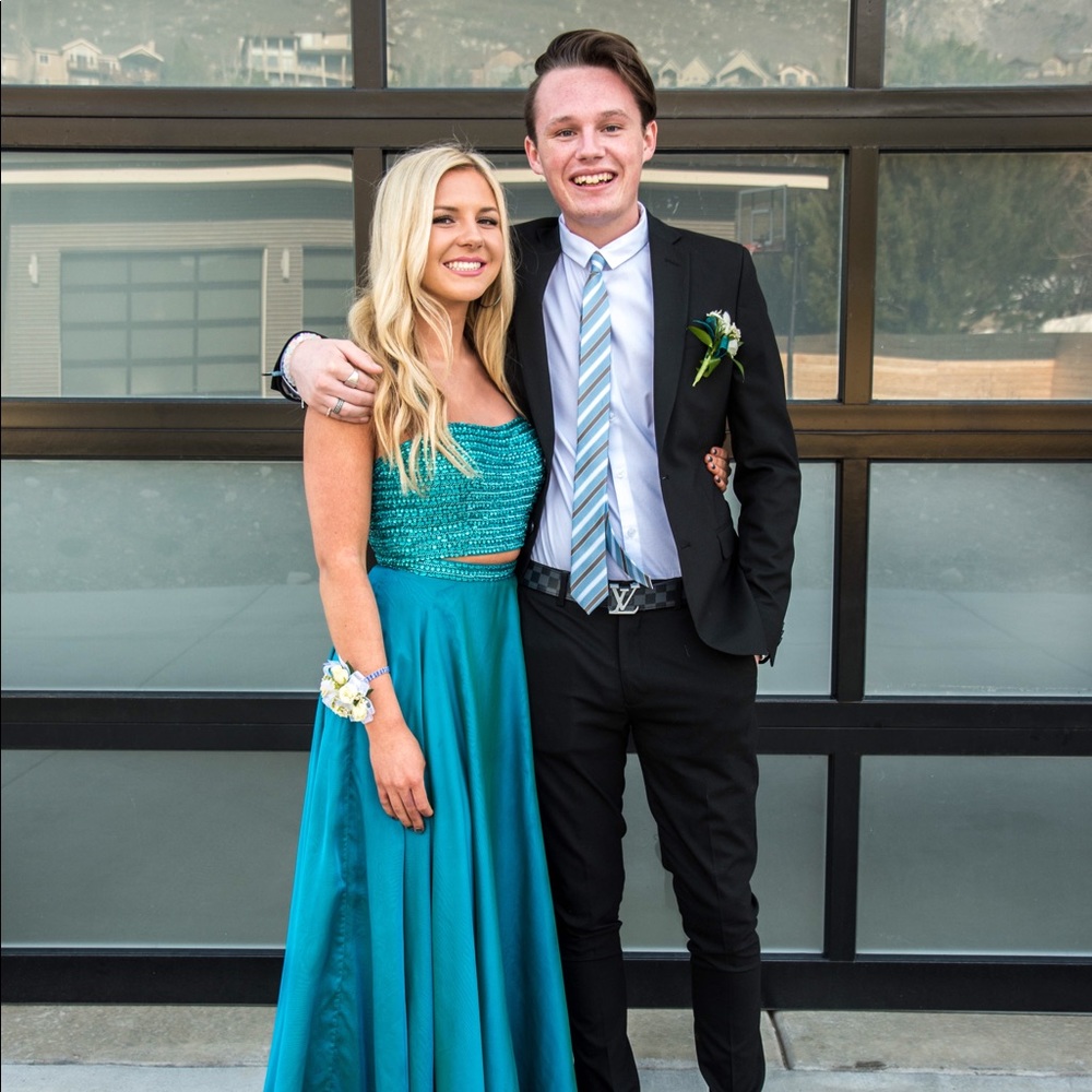 Sherri Hill teal two piece
